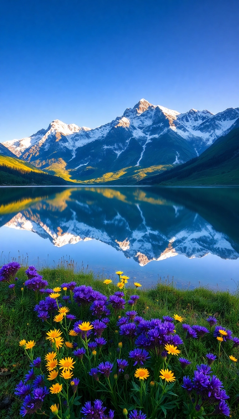 Best Sleek AI Spring Mountain Reflection Phone Scenic Background